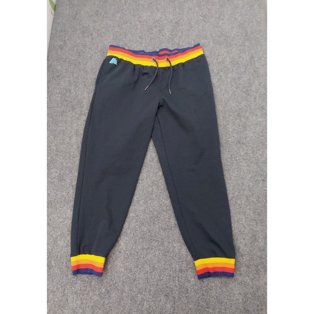 Aldi Gear Sweat Pants Joggers Mens Large Black Rainbow Drawstring Fleece